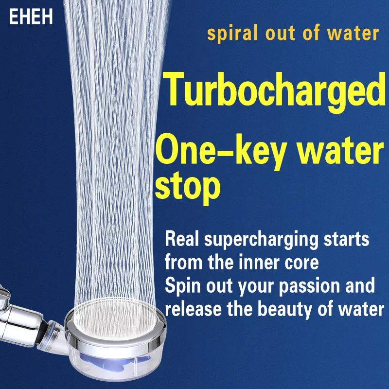 

EHEH Turbocharge Filter SPA Shower Head High Pressure Water Saving 360 Degrees Rotating With Small Fan Bathroom Accessory