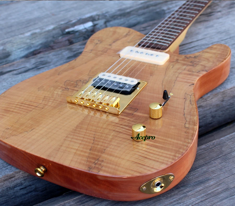 ACEPRO Высокое качество электрогитара, 2 шт. корпус из красного дерева и Spalted клен, Абалон Точки инкрустация, белый жемчуг тюнеры