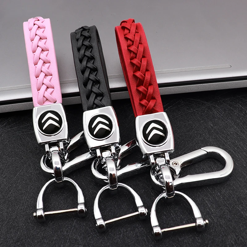 

Car accessories fashion metal leather braided rope key ring for Citroen- C1 3 6 BX CX GT C4Cactus C4PICASSO Berlingo C-Zero