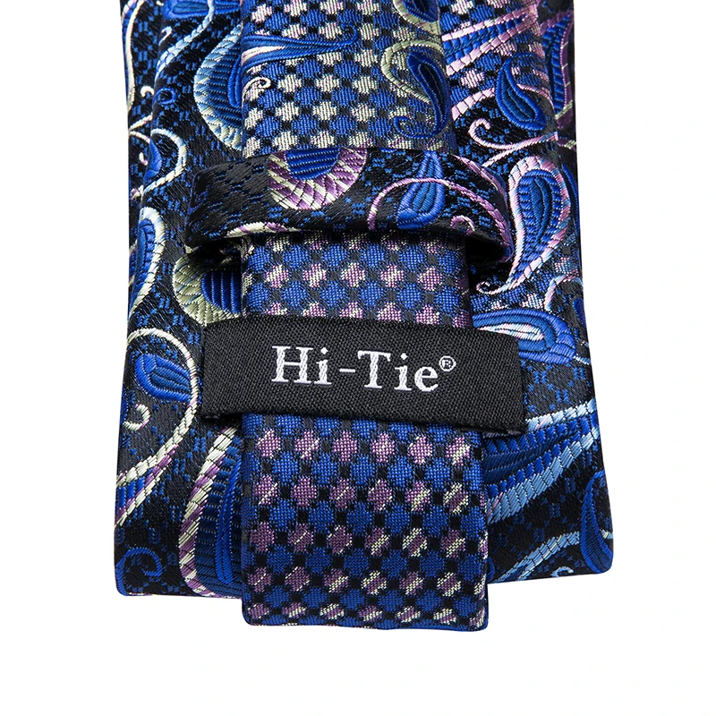 Hi-Tie 100% шелк Пейсли синие мужские галстуки роскошный галстук для свадебной