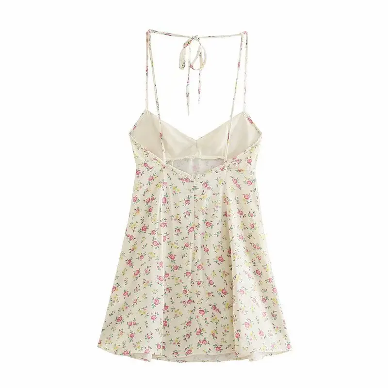 

ZA Summer Women Camis Dress 2021 Elegant Backless Floral Printed V-Neck Dresses Pullover A-line Sleeveless Party Female Outfit