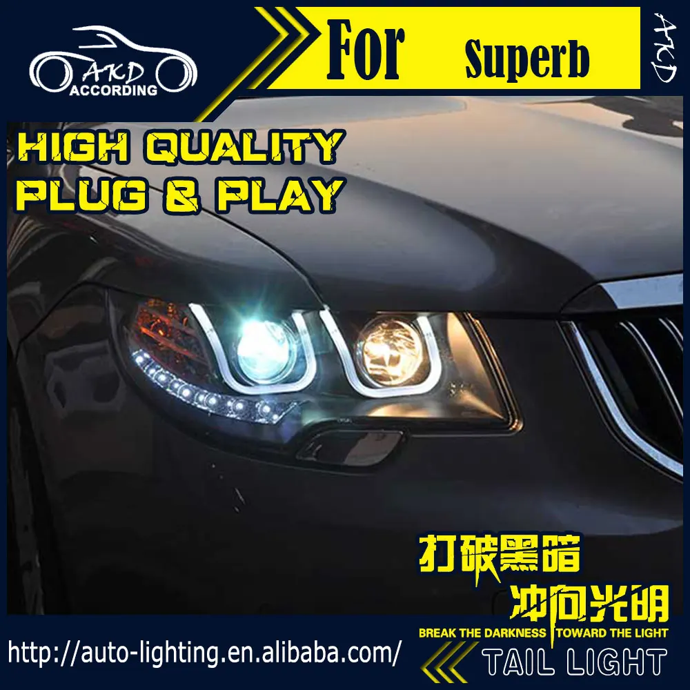 Автомобильная фара AKD для Skoda Superb светодиодный ные фары 2010 2015 DRL H7 D2H Hid опция Angel Eye