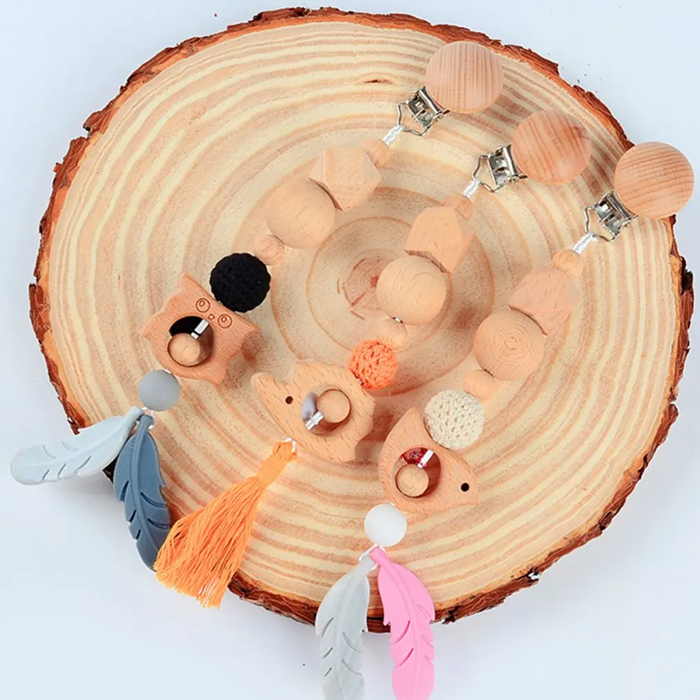 

1pc Wooden Music Rattle Animal Star Mobile Holder Teething Pendant Wooden Gym Rodent Silicone Beads Necklace Clip Stroller Arch