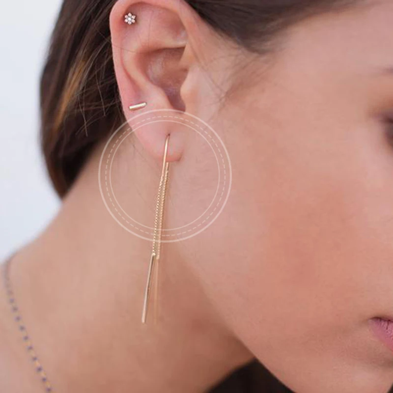 925 стерлингового серебра серьги капельки с длинной цепью цепочкой в виде капель