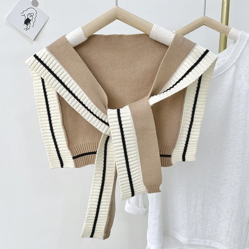 

Korean Women Shirt Detachable Collar Wool Knit Neck Fake Collar Winter Women Shawl Warm Scarves False Collar Decor