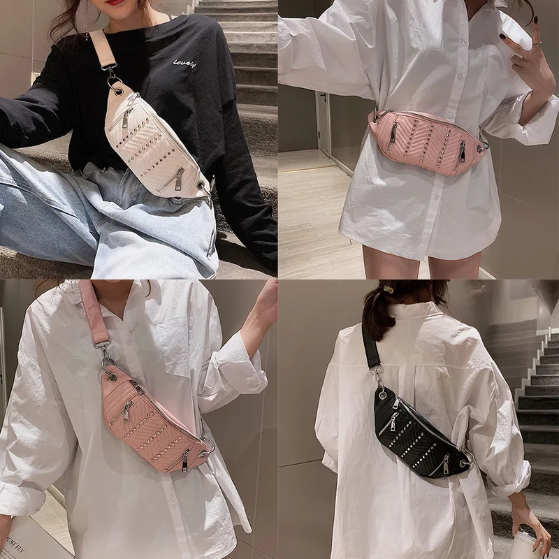 Женская сумка с заклепками поясная для женщин женская из искусственной кожи