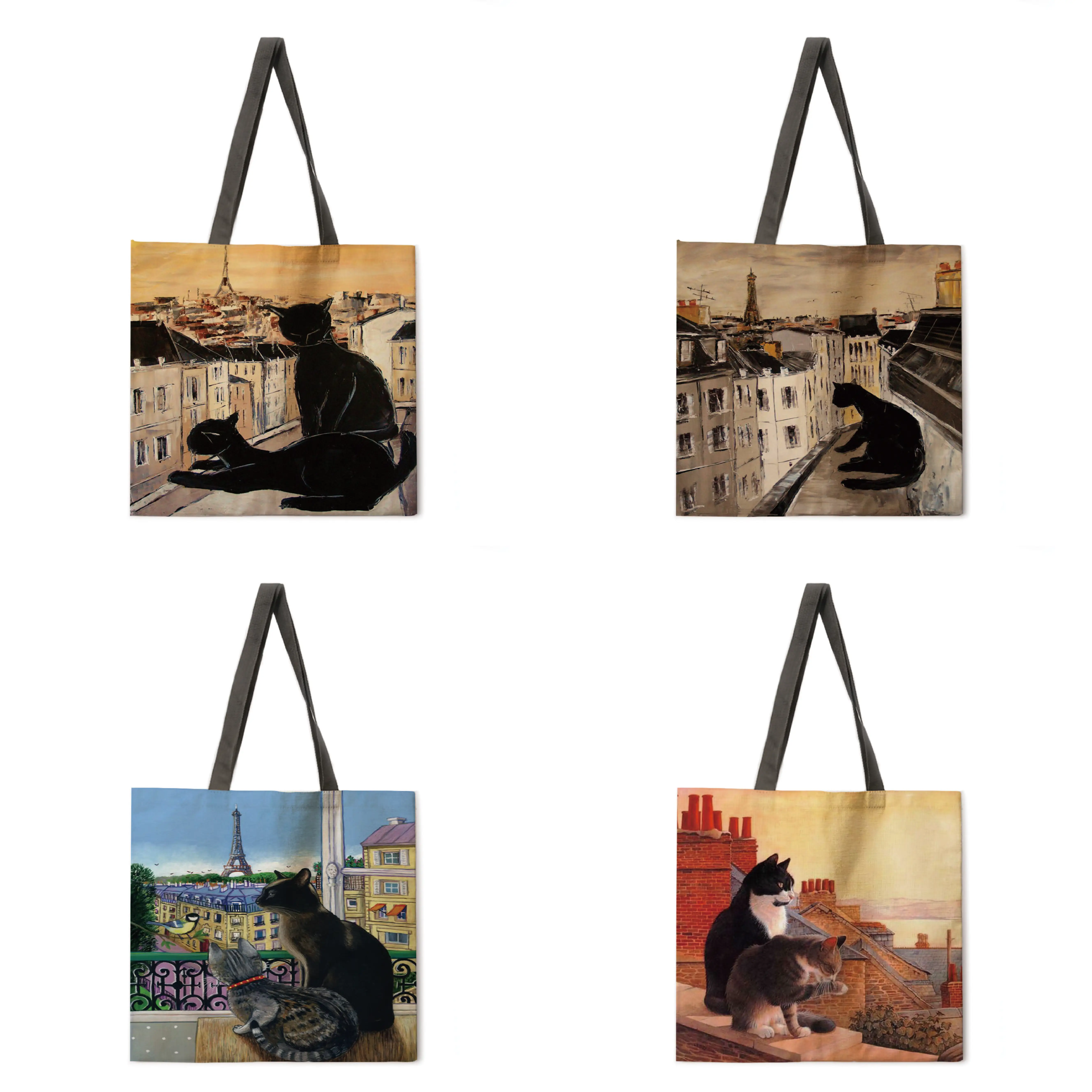 Многоразовая хозяйственная сумка черная чернильная кошка дамская сумка-тоут