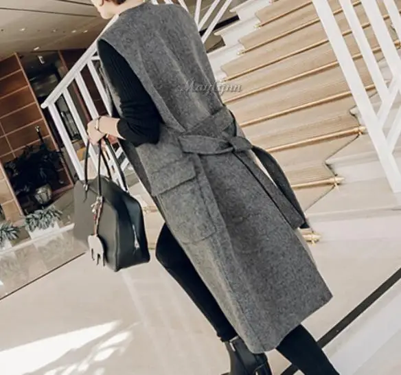 Размера плюс 5XL! Осенне-зимний шерстяной женский жилет средней длины с