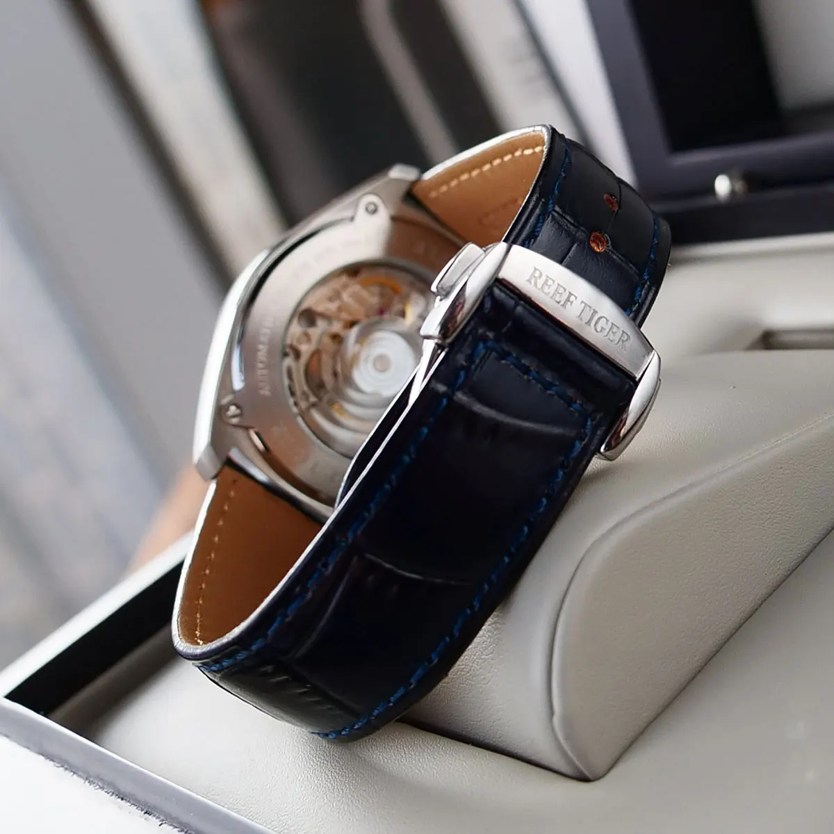 

Reef Tiger/RT Luxury Dress Watch Men Steel Calfskin Strap Mechancial Watch Waterproof Analog Watches reloj hombre RGA1616