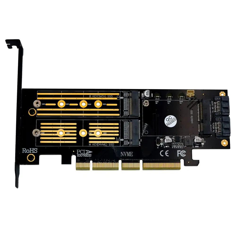 

Upgrade Version 3 in 1 Msata and M.2 NGFF NVME SATA SSD to PCI-E 4X and SATA3 Adapter with Heatsink