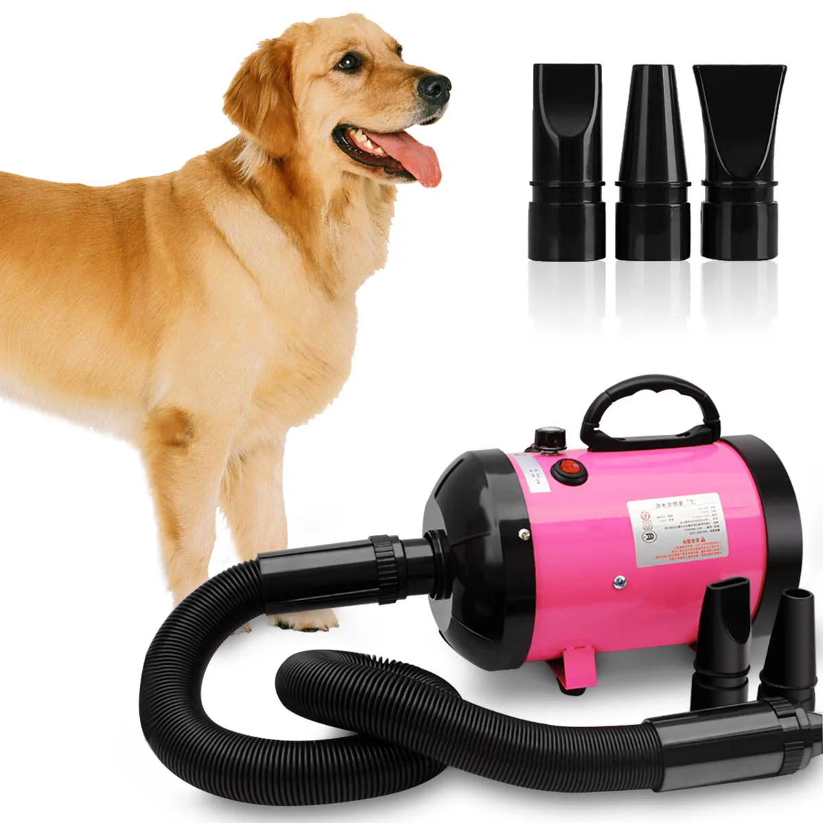 

3 Color 2800W Pet Dryer Blower Adjustable Dog Grooming Dryer Pet Hair Dryer Strong-Power Low Noice Blower with 3 nozzles
