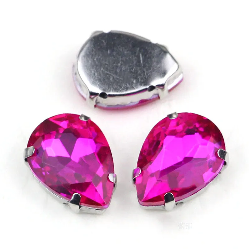 

Rose Red Teardrop Shape Silver Claw AAA+ Crystal Glass Flatback Sew On Rhinestones For DIY Apparel Accessories/Bag/Shoes