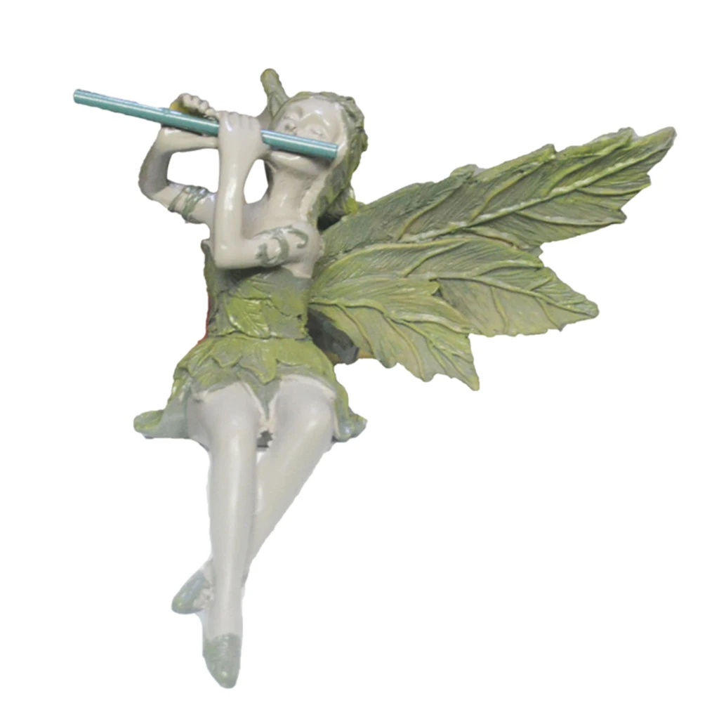 

Flute Fairy Statue Fountain Pond Ledge Fairy with Wing Garden Statues Home Shelf Figurine Yard Patio Weatherproof Sculptures