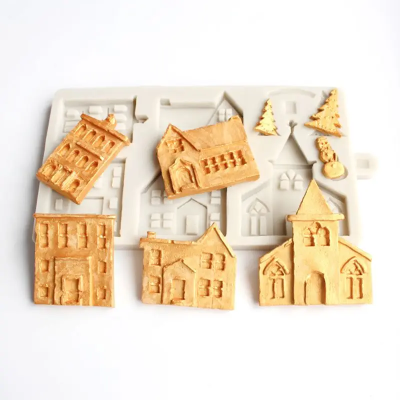 

3D Christmas House Silicone Mold Fondant Cake Decorating Tools Chocolate Plaster Sugarcraft Baking Mould