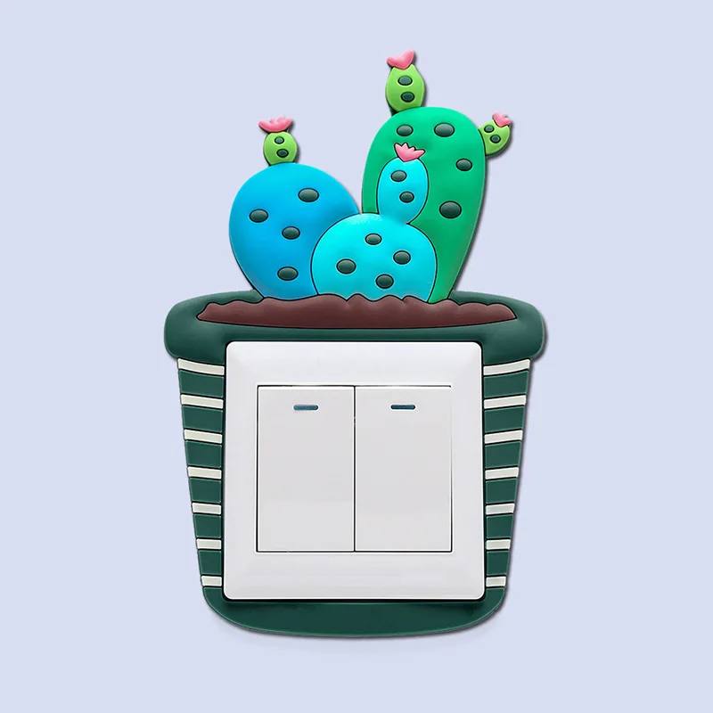 Милые Мультяшные 3D флуоресцентные силиконовые наклейки на стену С КАКТУСОМ ВКЛ