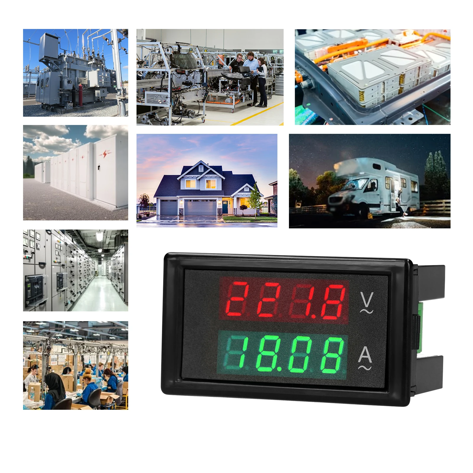 

AC 80-300V 100A Digital Voltmeter Ammeter Amperage Tester Gauge Green Red LED Amp Dual AC Panel Current Meter Tester