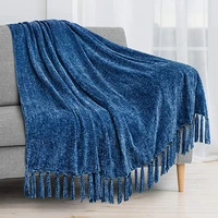 inyahome chenille tassel fringe throw blanket velvety texture decorative throw for sofa couch bed soft silky cozy lightweight
