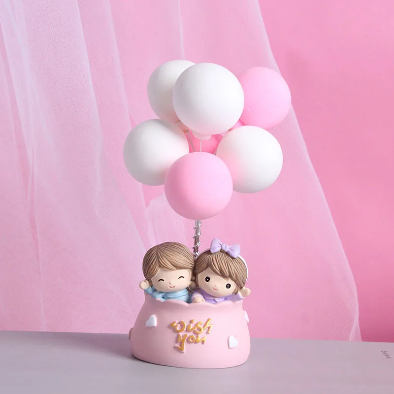 

12.5x5.5cm Hot Air Balloon Couple Resin Craft Ornaments Cake Topper Car Auto Accessories Valentine'S Day Gift Home Decor 1 PC