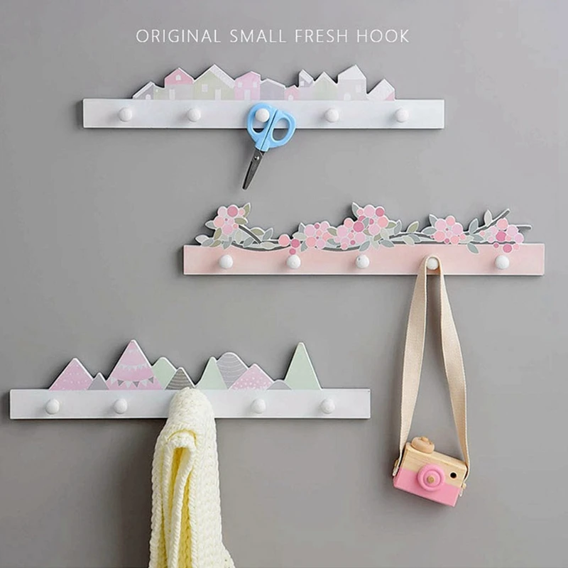 

M6CF Wooden Cartoon Hooks Wall Mounted Coat Rack Simple Towel Holder Over Door Hooks for Hanging Hats Keys Jewelry Bags