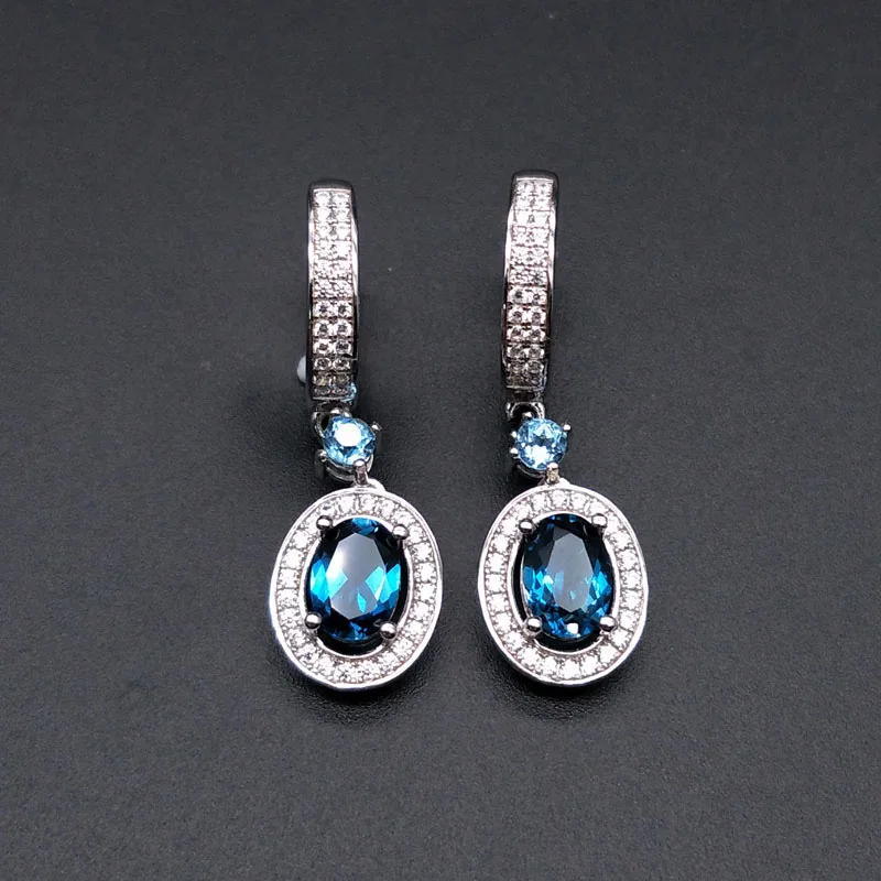 Серьги с голубым топазом серебряные серьги застежкой|Серьги-подвески| |