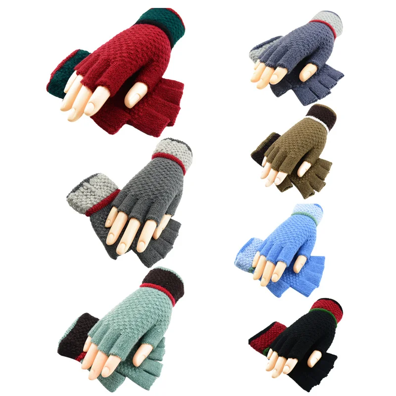 

Hot Wool Knitted Half Finger Gloves Mittens Winter Unisex Warm Thick Gloves for Men and Women Outdoor Sports Half Finger Gloves