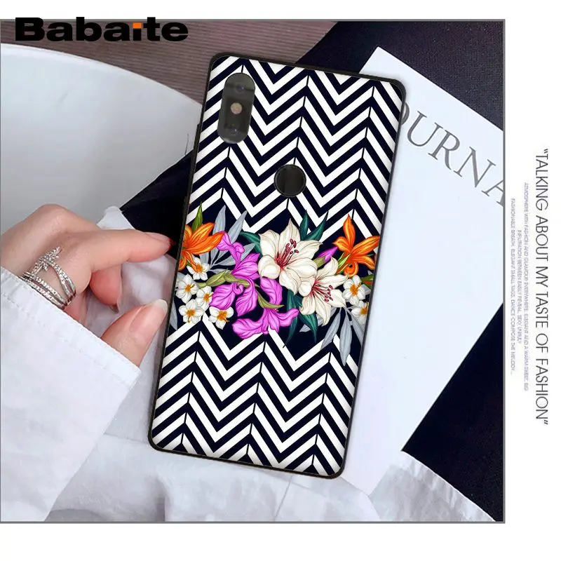 Babaite Black Watercolor Stripes with flowers Phone Cover for Xiaomi Mi 8 8 SE 6 6plus Note 3 MIX 2 2S Note 3 Redmi Note 4 4X