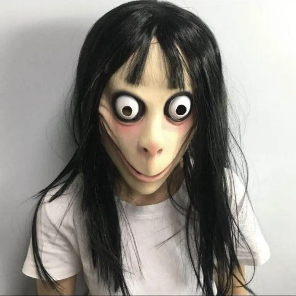 Funny Scary Momo Hacking Game Cosplay Mask Adult Full Head Halloween Ghost Latex with Wigs | Party Masks