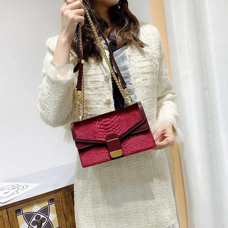 

Genuine Leather Women Flaps 2021 New Fashion Chain Alligator Handbags Ladies Fashionel Purses and Handbags Bolsos Para Mujer GG