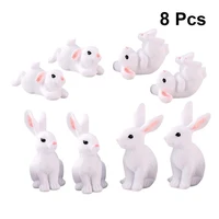 8pcs cute rabbit easter miniature resin craft mini bunny ornament fairy garden supplies home figurine animal garden ornament