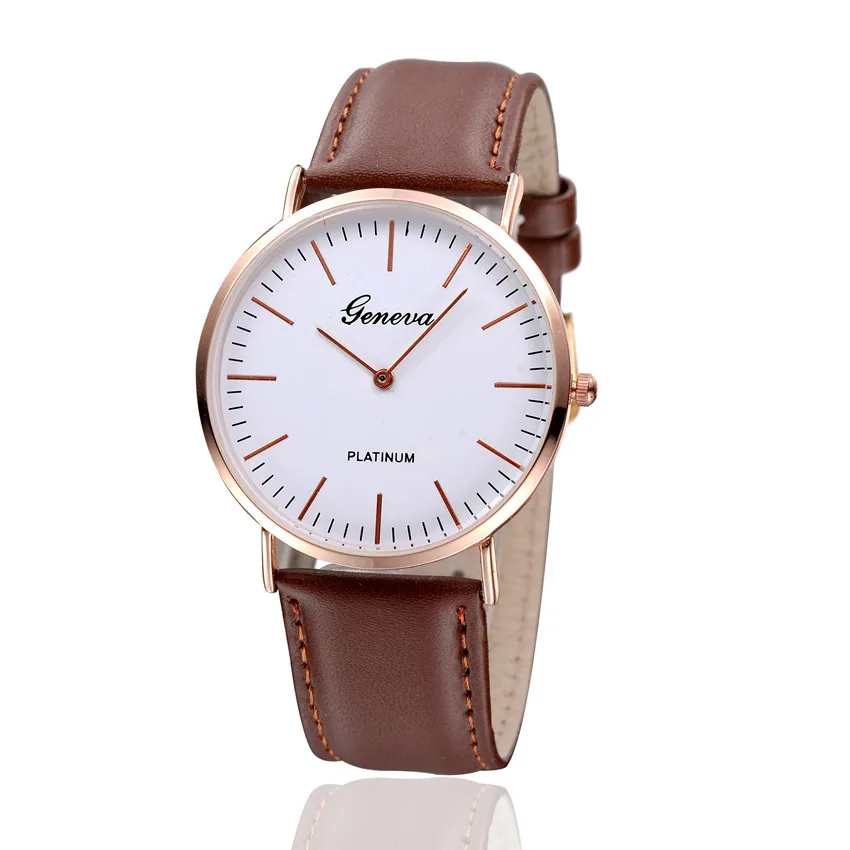 

2021 Popular Ultra-Thin Geneva Geneva Two-Pin Imitation Leather Watch Unisex Couple Student Casual Watch