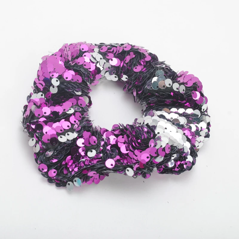Purple Женские блестящие двухсторонние эластичные резинки для волос с блестками, резинки для волос для девочек, держатель для конского хвоста, подарочные веревки, аксессуары для волос - Цвет: Purple