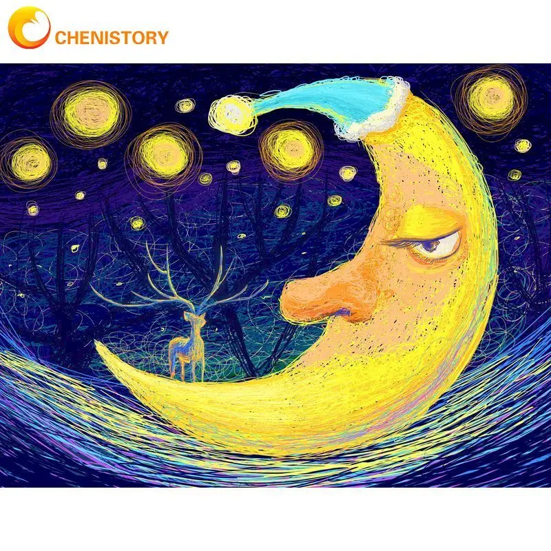 

CHENISTORY 60x75cm Frame Painting By Number For Adults Moon Landscape Picture By Numbers Acrylic Paint On Canvas For Home Art