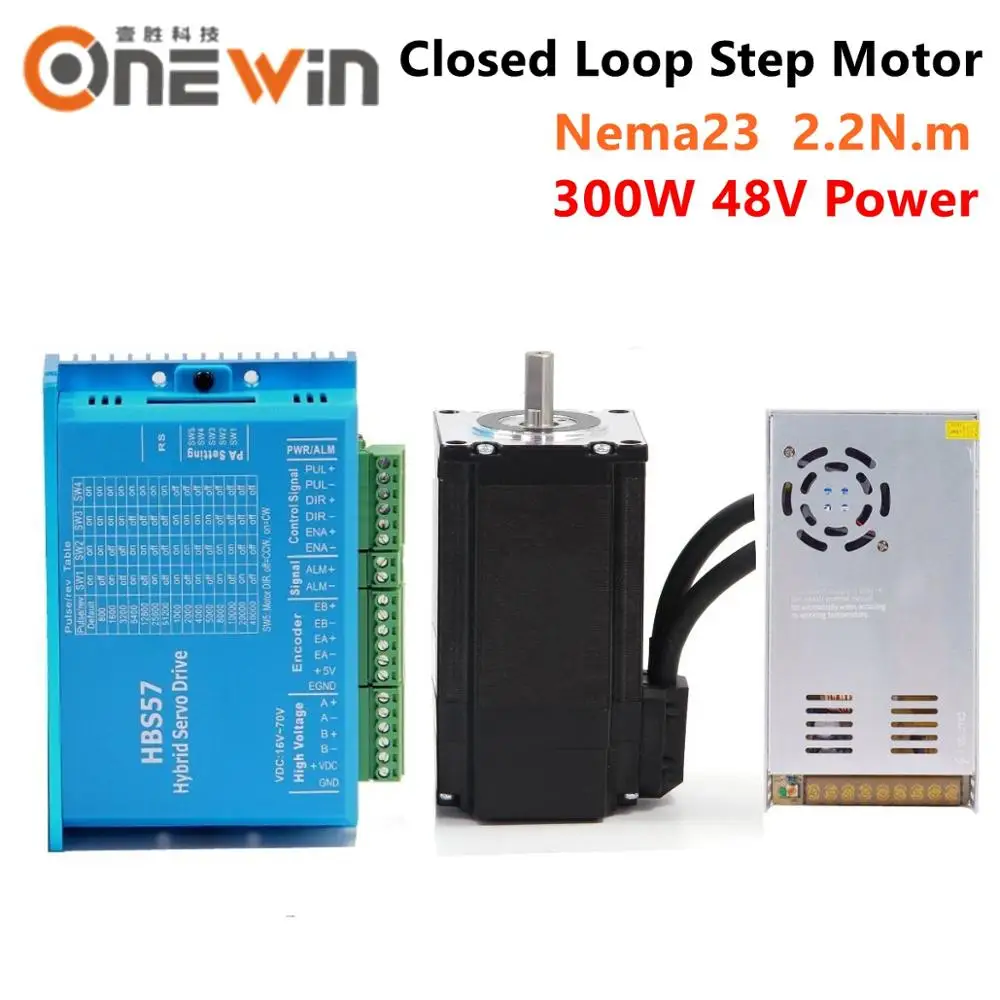 

2 phase 2.2N.m Nema23 57mm closed loop stepper motor 57HBS22 and HBS57 Hybird step driver with 300W 48V switching power supply