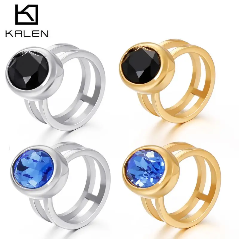 KALEN Богемия черно-белый овальный хрустальный камень кольца для женщин размер 6-9