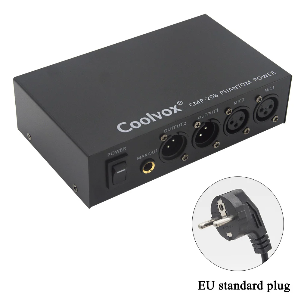 EU standard Coolvox профессиональный DC 48v двойной смешанный внешний фантомный источник питания для конденсаторных микрофонов оборудование для записи музыки 100 V-250 V - Цвет: EU standard