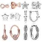 Женские серьги-кольца из серебра 925 пробы, со звездами и цветами