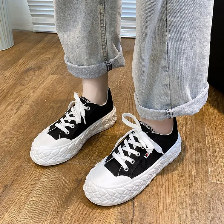 

2021 Cross-lace Thick-soled Women Shoes Casual Daily Shoes Spring Autumn New Stitching Round Toe Leather Female Flats