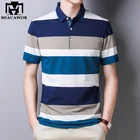 Рубашка-поло мужская в полоску, короткий рукав, приталенная, повседневная одежда, T1010, лето