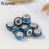 buipoey 2pcslot white dot pattern murano blue glass beads big hole beaded fit diy bracelet bangle jewelry making accessory