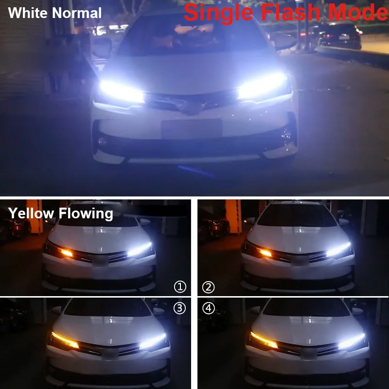 Single model 2 шт. водонепроницаемый гибкий светодиодный светильник DRL s белый желтый дневной ходовой светильник последовательного потока стиль переключение головной светильник - Цвет: Single model