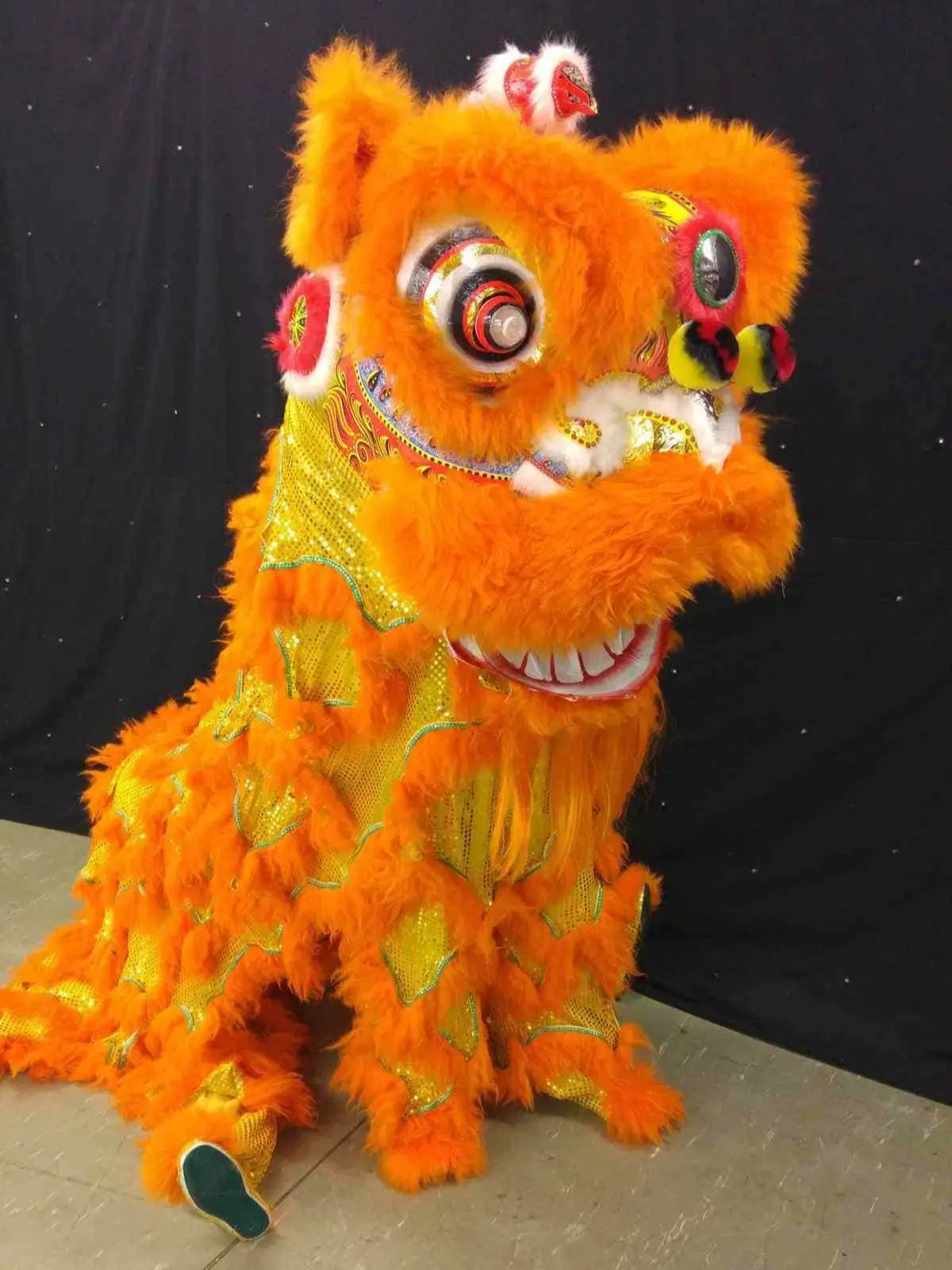 Orange Lion Dance Costume  2 Player 8-12 Age Children Play Party Performance Sport Outdoor Parade Folk Parad Stage Mascot China