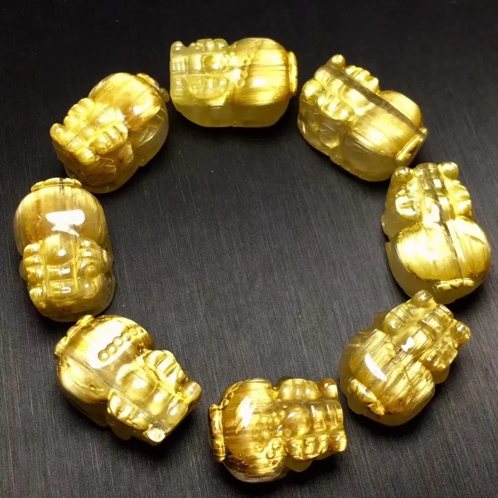 Verkaufen Top Natürliche Brasilien Gold Rutilated Titan Armband Für Frau Mann Kristall Pi Xiu 23x16mm Perlen Stretch Schmuck AAAAA Zertifikat