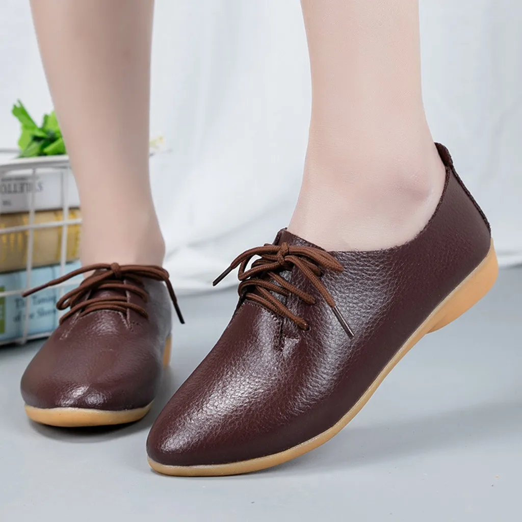 Женские кожаные туфли на плоской подошве удобные повседневные с заостренным