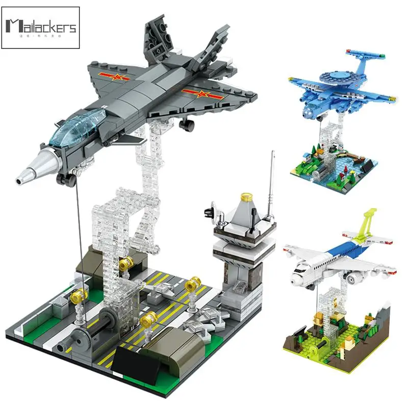 

Mailackers Military Base Aircraft Rotorcraft Tensegrity Physics Balance Building Blocks Ideas Fighter Bricks Kids Toys For Boys