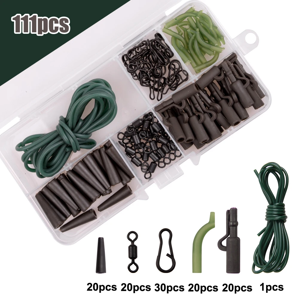 

111Pcs/Box Carp Fishing Tackle Kit With Rolling Swivels Anti Tangle Sleeves Lead Clips Terminal Accessories For Carp