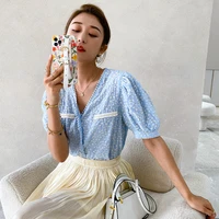 womens korean fashion dress french embroidery chiffon shirt womens short sleeve temperament lady shirt shenzhen nanyou womens