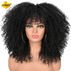 Short Hair Afro Kinky Curly Wigs With Bangs For Black Women African Synthetic 16" Fluffy Black Ombre Blonde Glueless Wigs Lizzy Short Hair Afro Kinky Curly Wigs With Bangs For Black Women African Synthetic 16" Fluffy Black Ombre Blonde Glueless Wigs Lizzy