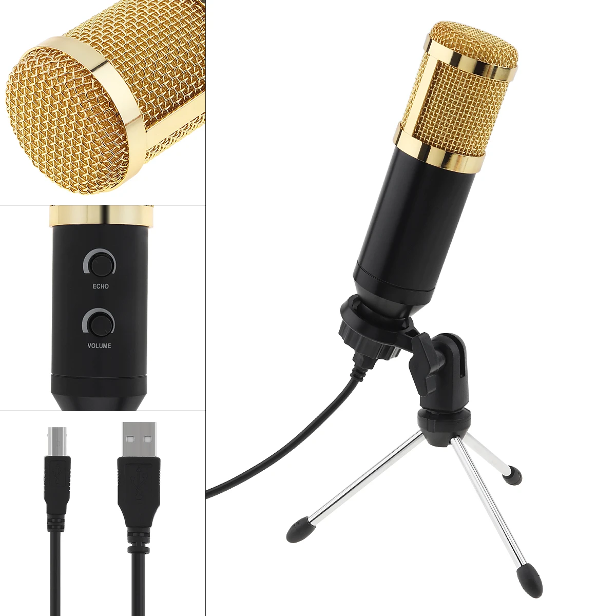 Metal Recording Microphone with Sound Card Function with Stand Professional Condenser Studio Live Broadcasting Microphone enlarge