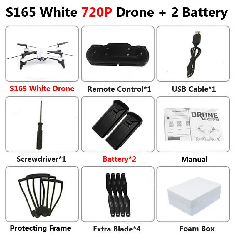 S165 720P White 2B S165 Профессиональный WiFi FPV Дрон с двойной камерой 4K антенна видео широкоугольный оптический поток RC Квадрокоптер Вертолет игрушка E58 SG106 - Цвет: S165 720P White 2B