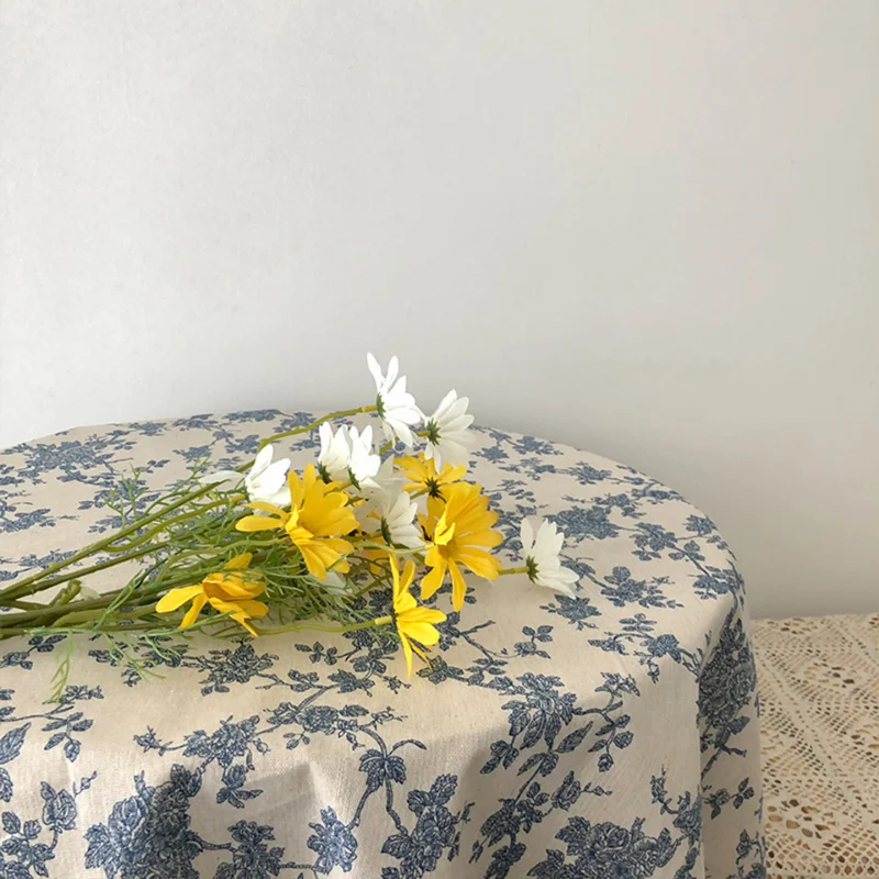 

Korea Ins Retro Blue Flower Linen Cotton Linen Tablecloth Picnic Cloth Small Fresh Home Decoration Coffee Table for Living Room
